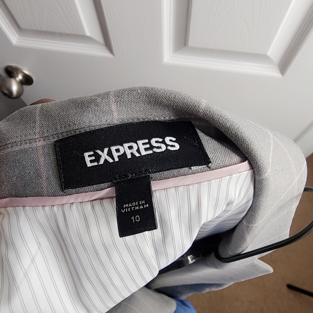 Express Light Gray Blazer with Subtle Pink Accents - Picture 2 of 4